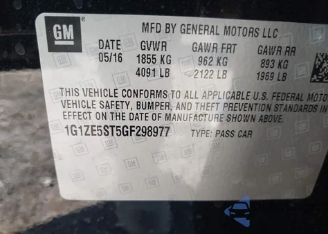 2016 Chevrolet Malibu 1Lt из США, поврежденный, VIN 1G1ZE5ST5GF298977